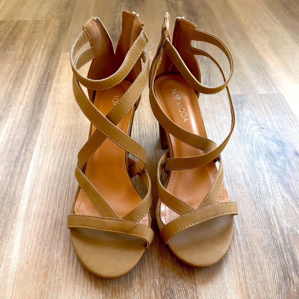 tan, strappy size 6.5 block heel